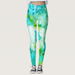 Legging Abstrato Elegante Branco Verde Amarelo Azul