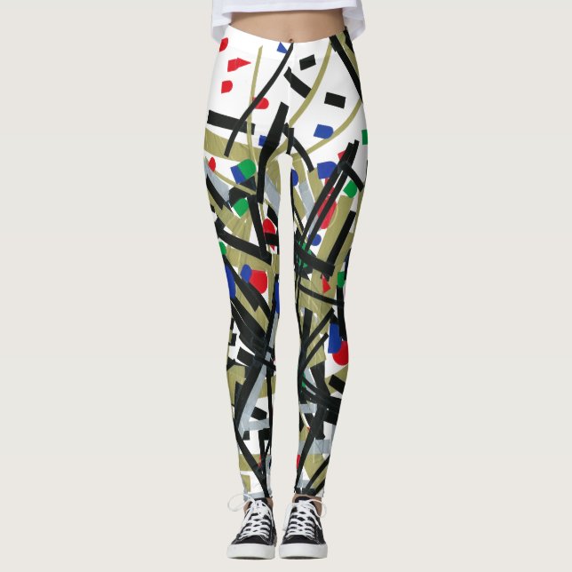 Legging Abstrato em fita e formas alfabéticas 1 (Frente)