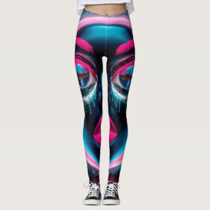 Legging Abstrato Face aos olhos grandes Lábios vermelhos N