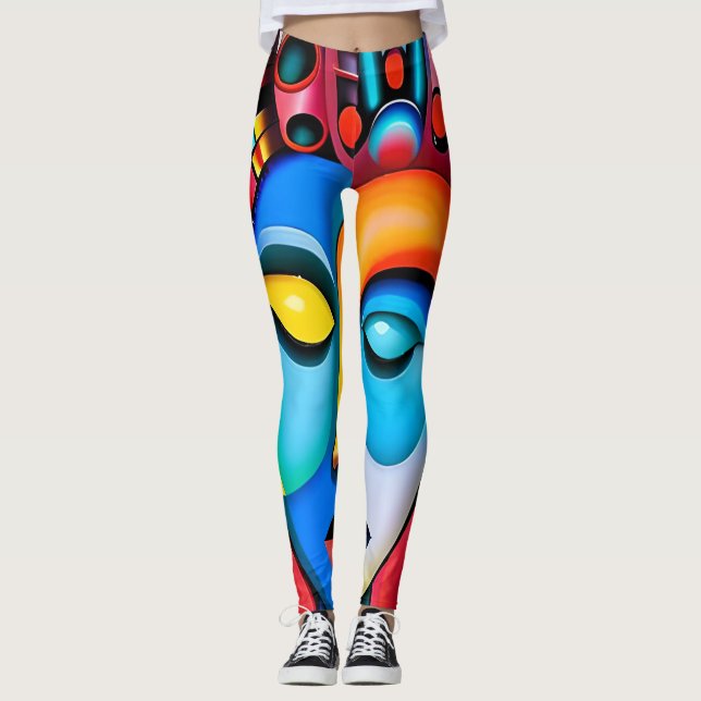 Legging Abstrato Face Olhos Grandes Lábios Vermelhos Neon  (Frente)