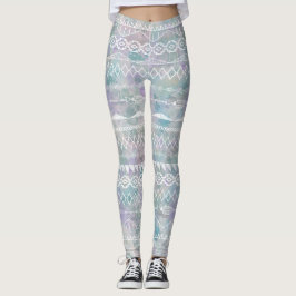Legging Abstrato Floral Aztec Padrão Azul Roxo Tribal