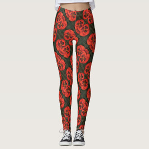 Legging Abstrato floral de madeira com base em pétalas ver