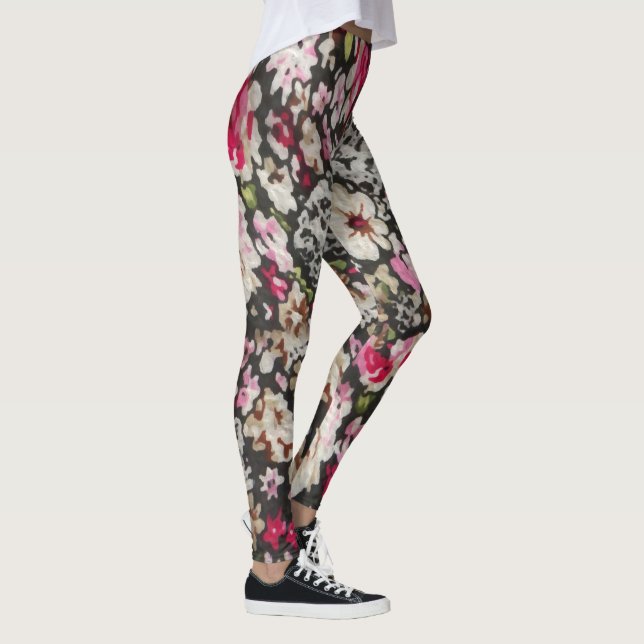 Legging Abstrato Floral Design de padrão preto e rosa