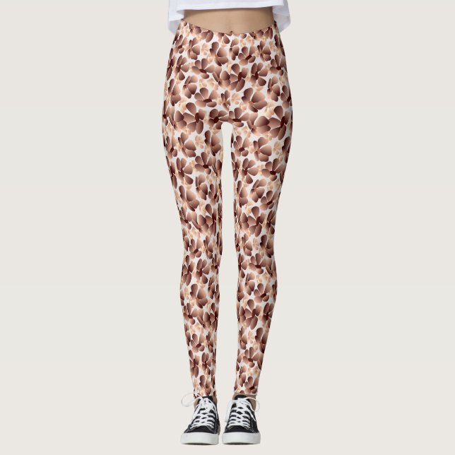 Legging Abstrato Floral moderna Mocha Mousse Beige Preppy (Frente)