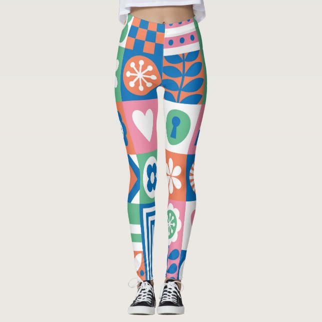 Legging Abstrato Floral: Scandinávia Folk Design. (Frente)