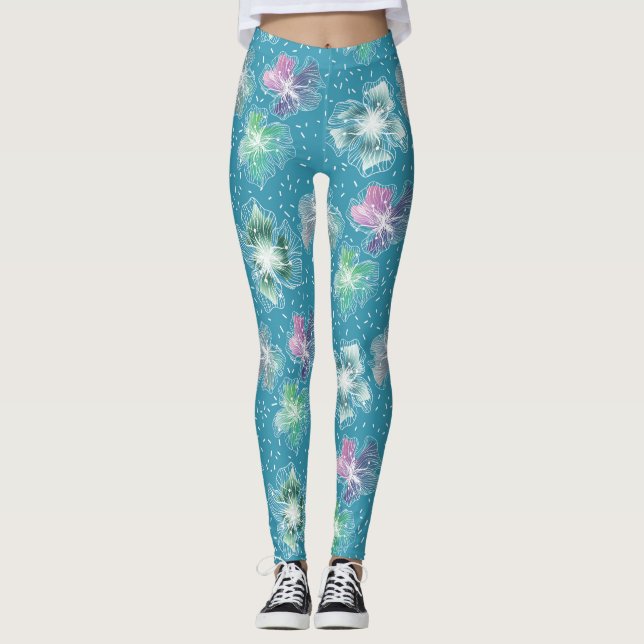Legging Abstrato flores em lindos tons azuis claros (Frente)