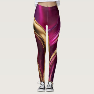 Legging Abstrato-Flow Art-Fuchsia Roxo e Dourado-
