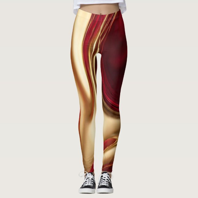 Legging Abstrato-Flow Art-Red e Dourado- (Frente)