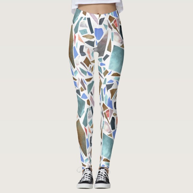 Legging Abstrato: fundo branco desenhado à mão. (Frente)