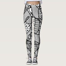 Legging Abstrato Funky, artística, preto & branco 4 do