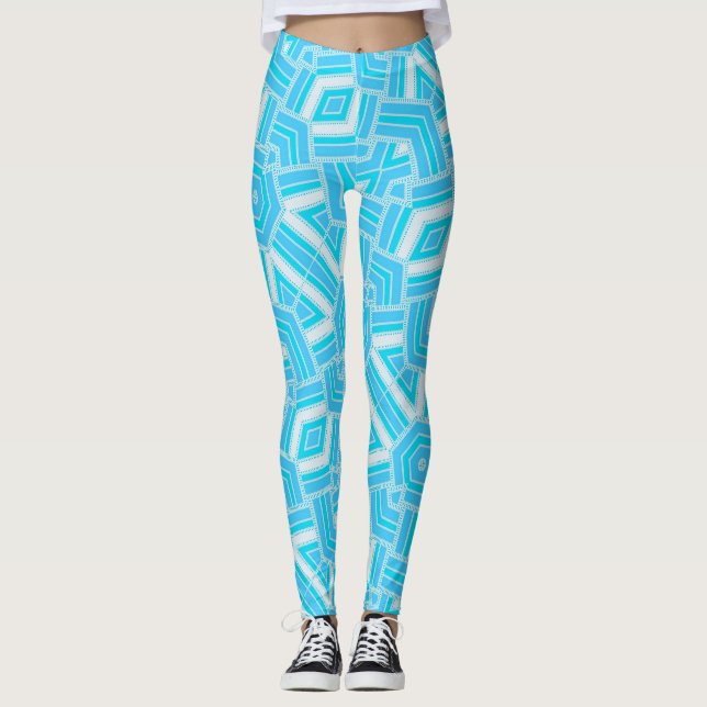 Legging Abstrato Geo Blue+White Patternings ★ Psydefx (Frente)
