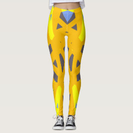Legging Abstrato Geométrico à Base de Cinza Azul Amarelo
