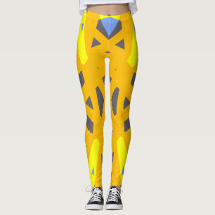 Legging Abstrato Geométrico à Base de Cinza Azul Amarelo