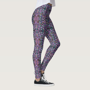Legging Abstrato Geométrico Alucinante em Roxo, Verde, Pre