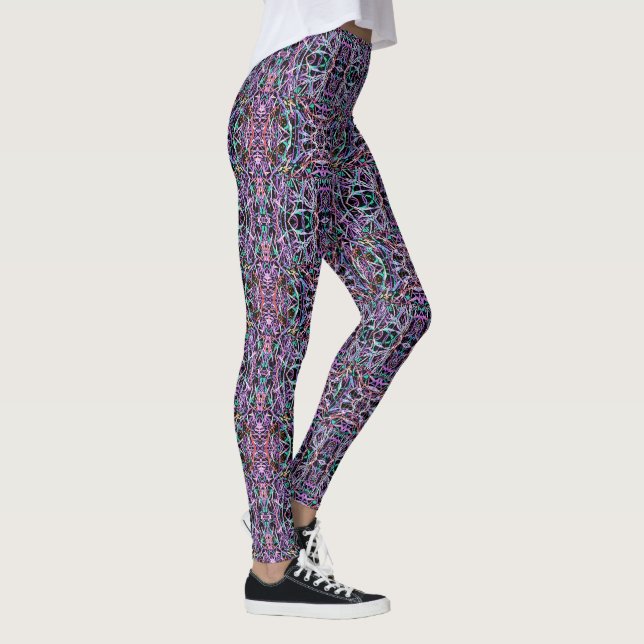Legging Abstrato Geométrico Alucinante em Roxo, Verde, Pre (Direita)