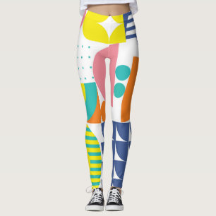 Legging Abstrato Geométrico, Formas de Vintagem Moderna.