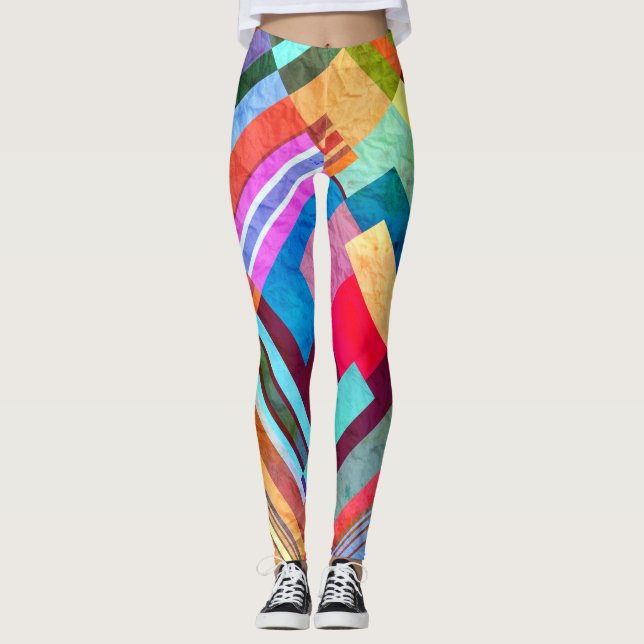 Legging Abstrato geométrico, fundo de cores gráficas. (Frente)