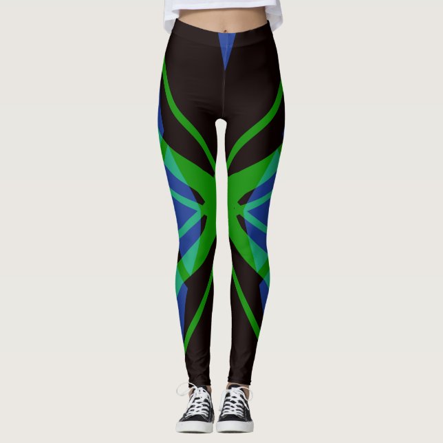 Legging Abstrato Geométrico Giro Yoga Azul Negro (Frente)