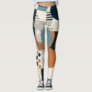 Legging Abstrato Geométrico Meados do Século Azul Ferrugem