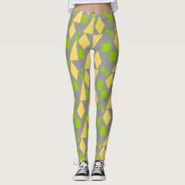 Legging Abstrato Geométrico Padrão Amarelo Verde na Cinza