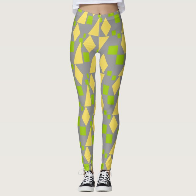 Legging Abstrato Geométrico Padrão Amarelo Verde na Cinza (Frente)