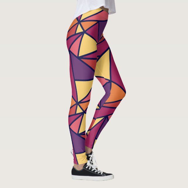 Legging Abstrato Geométrico Padrão, Roxo, Amarelo, Laranja (Direita)