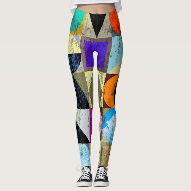 Legging Abstrato Geométrico: Traços e Placas (Frente)