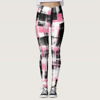 Legging Abstrato Grunge Rosa Branco E Preto