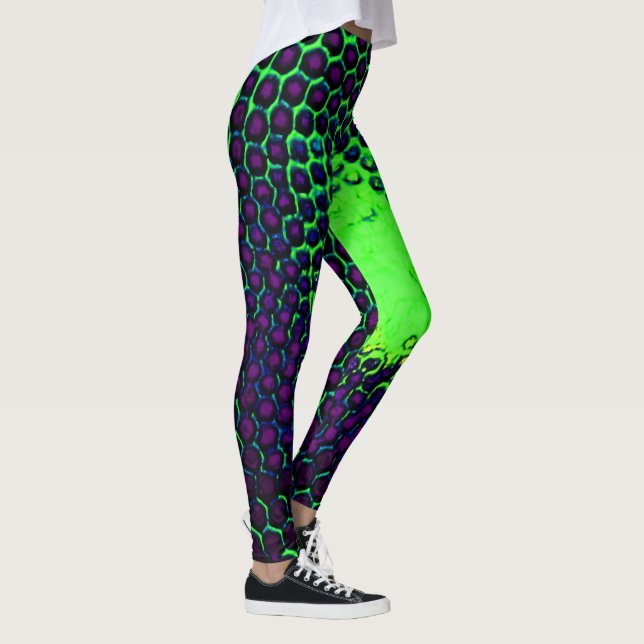 Legging Abstrato Honeycomb Design verde e roxo (Direita)