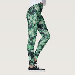 Legging Abstrato imagem esculpida mosaico em tons verdes