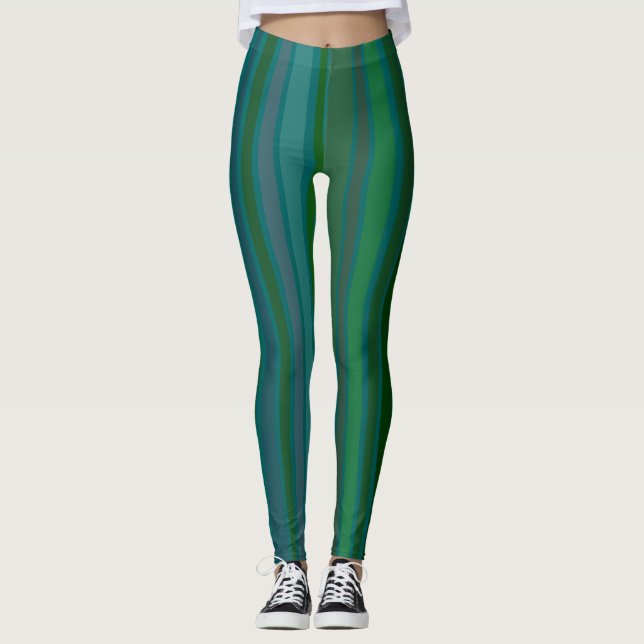 Legging Abstrato, Irregular, Listras Verdes e Azuis Tortas (Frente)