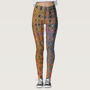 Legging Abstrato Laranja e Aqua Retro Boomerang Ondas