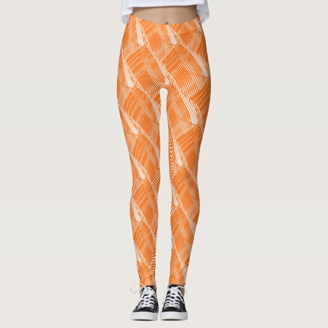 Legging Abstrato Laranja Linhas Modernas Branco (Frente)