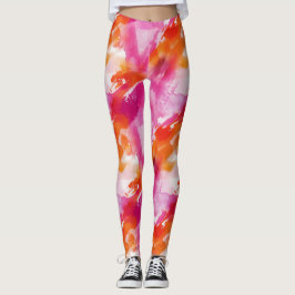 Legging Abstrato Laranja Rosa-Cor-de-Água