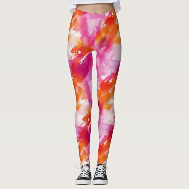 Legging Abstrato Laranja Rosa-Cor-de-Água (Frente)