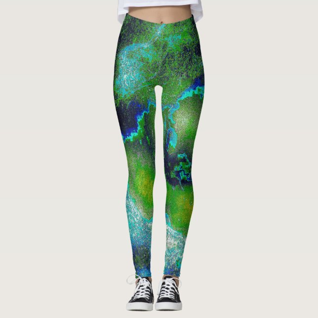 Legging Abstrato Limestone em Verdes limões e Blues (Frente)