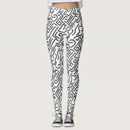 Legging Abstrato Linhas 130318(b) - Preto em branco