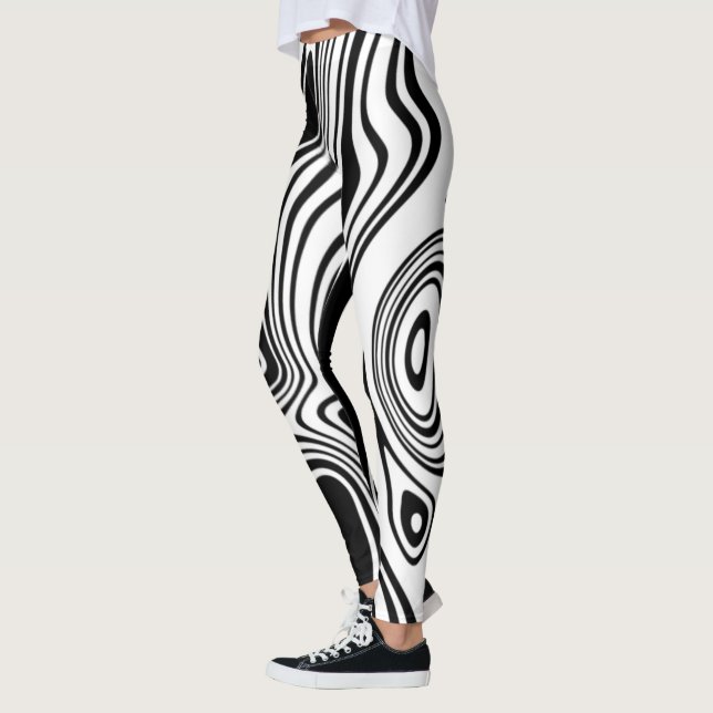 Legging Abstrato Linhas Pretas e Brancas Verdadeiras 7 (Esquerda)