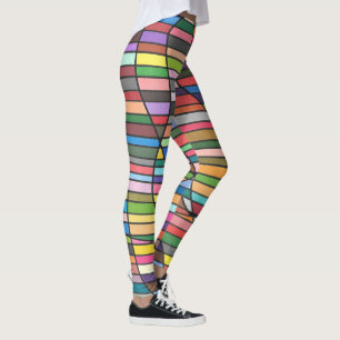 Legging Abstrato Listrado Multicolorido com Curvas Fluídas