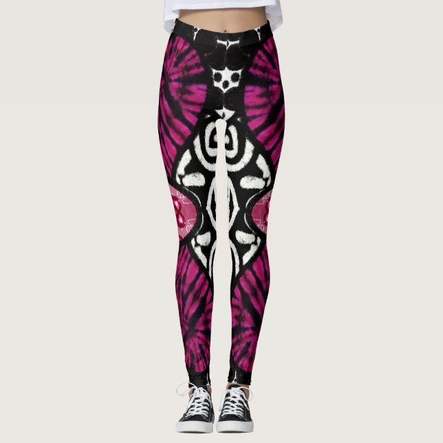 Legging Abstrato Love Heart Pink Floral Bolinhas Pretas (Frente)