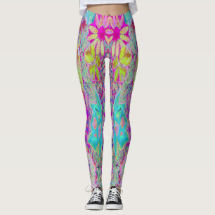 Legging Abstrato Magenta Psicodélico e Arte do Jardim Aqu