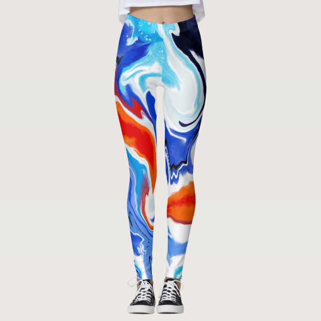 Legging Abstrato Marble Red Orange Blue Purple Patterno (Frente)