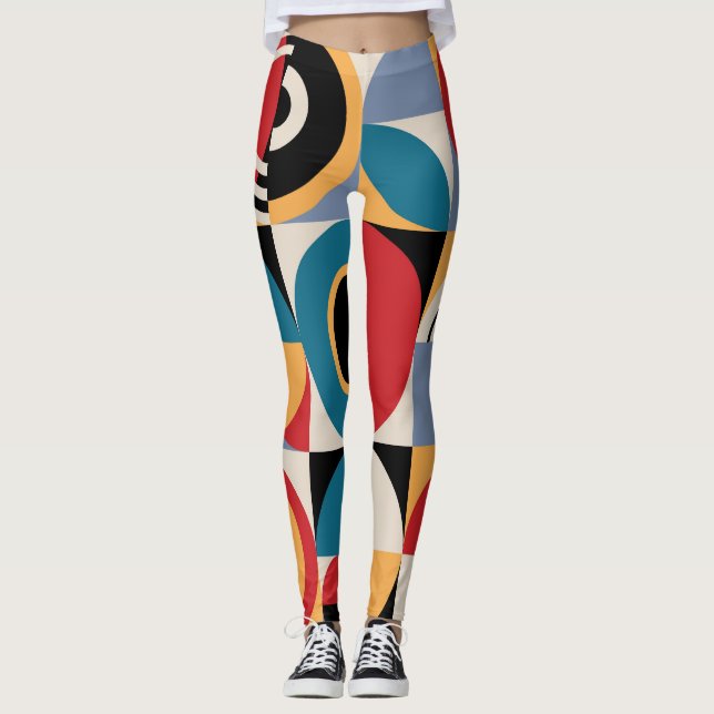 Legging Abstrato Memphis: Estilo de Vintagem Geométrico. (Frente)