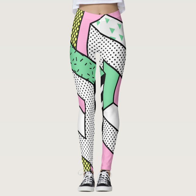 Legging Abstrato Memphis: formas geométricas de 80s. (Frente)
