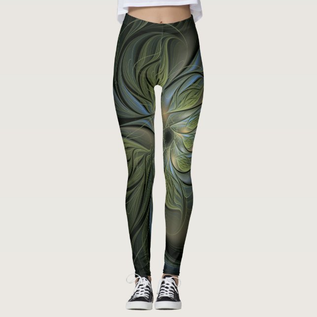 Legging Abstrato místico design de galpões verdes no burac (Frente)