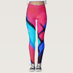 Legging Abstrato Modern Dynamic Girly Pink Blue Black