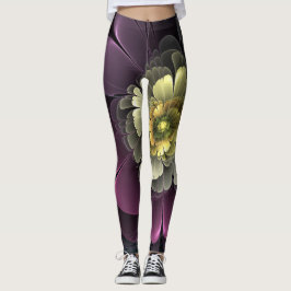 Legging Abstrato Modern Purpur Khaki Cinza Flor Fractal