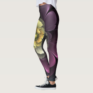 Legging Abstrato Modern Purpur Khaki Cinza Flor Fractal