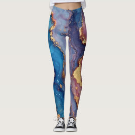 Legging Abstrato Moderna Trendência Chic Dourada Roxa Azul