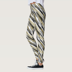 Legging Abstrato Moderno de Brilho Dourado Preto